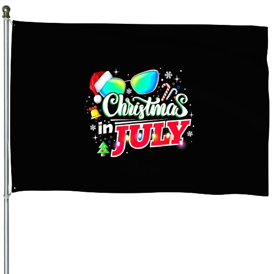 Christmas in July Santa Hat Sunglasses Summer House Flags