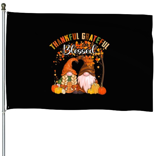 Thankful Grateful Blessed Gnomes Fall Autumn House Flags