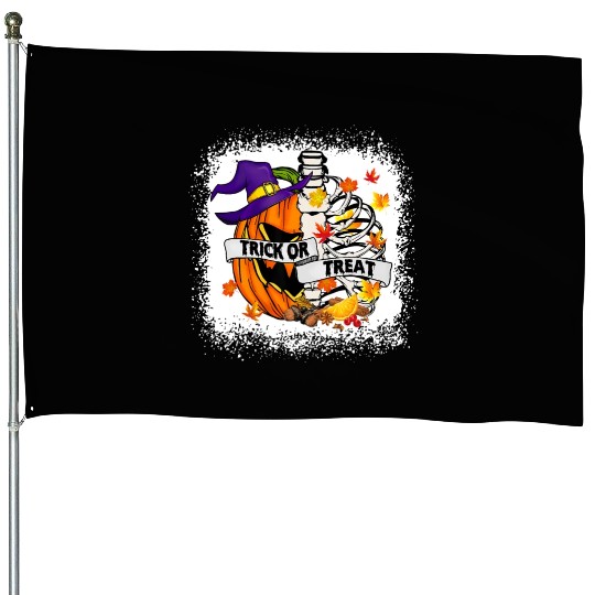 Retro Fall Leaves Trick Or Treat Halloween Pumpkin House Flags