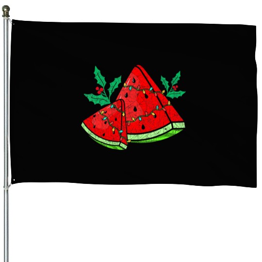 Christmas Watermelon Tropical Summer Christmas In House Flags