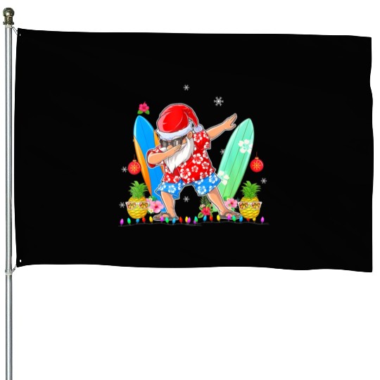 Dabbing Santa Christmas In July Hawaiian Xmas House Flags