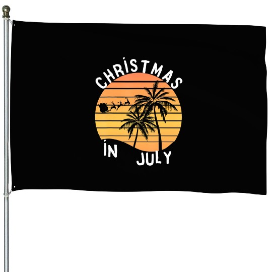 Christmas In July Santa Sledge Sunset Palm Summer House Flags