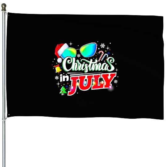 Christmas In July Santa Hat Sunglasses Summer House Flags