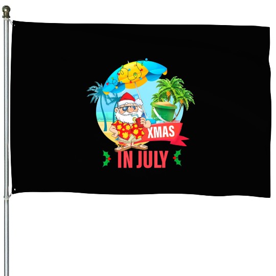 Christmas in July santa hat Xmas funny Summer House Flags