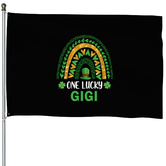 One Lucky Gigi St Patric Day Shamrock Rainbow House Flags