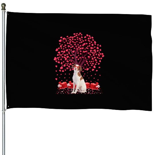 Heart Tree Brittany Spaniel Dog Valentine'S Day House Flags