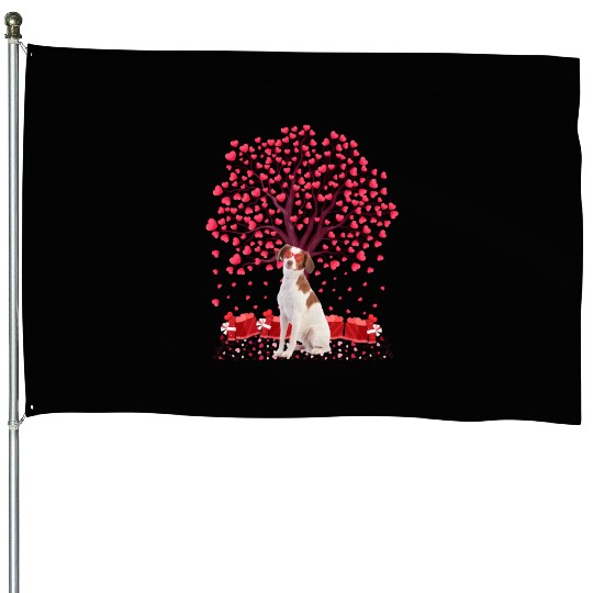 Heart Tree Brittany Spaniel Dog Valentine'S Day House Flags