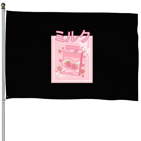 90S Japanese aii Strawberry Milk Shake Carton House Flags