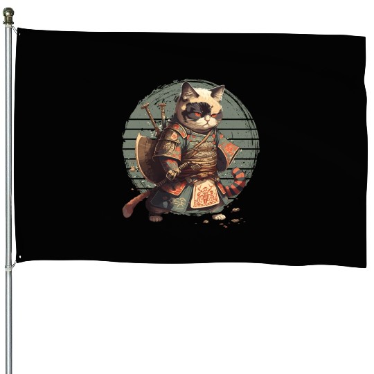 Samurai Cat Warrior Japanese Ninja Cat Kawaii House Flags