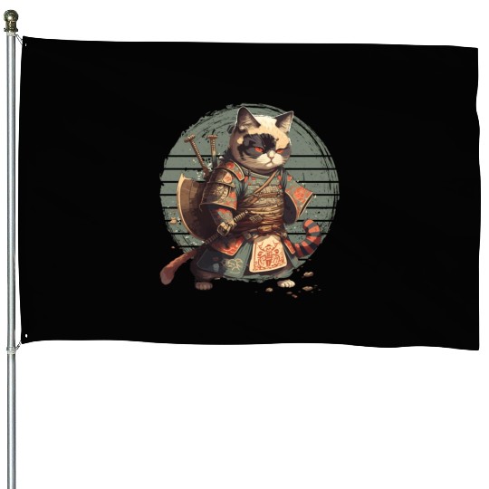 Samurai Cat Warrior Japanese Ninja Cat Kawaii House Flags