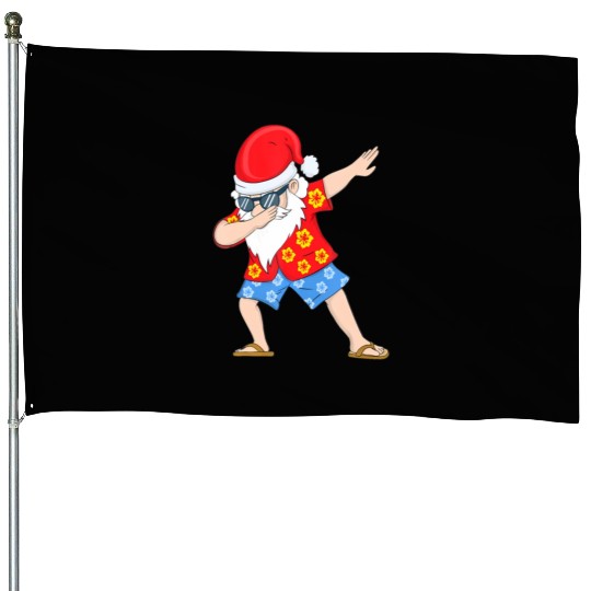Christmas in July Santa Hawaiian Dabbing Santa House Flags