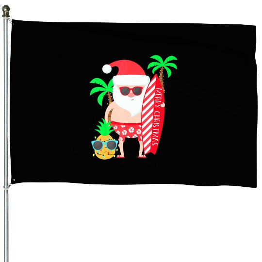 Santa Surfing Hawaiian Beach Christmas In July House Flags