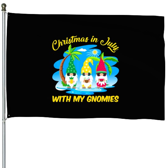 Christmas In July With My Gnomies Beach Summer House Flags
