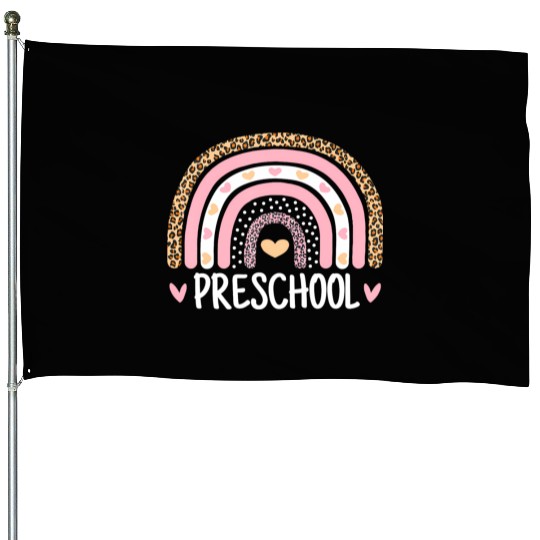 Leopard Rainbow Preschool Teacher Funny Back To House Flags