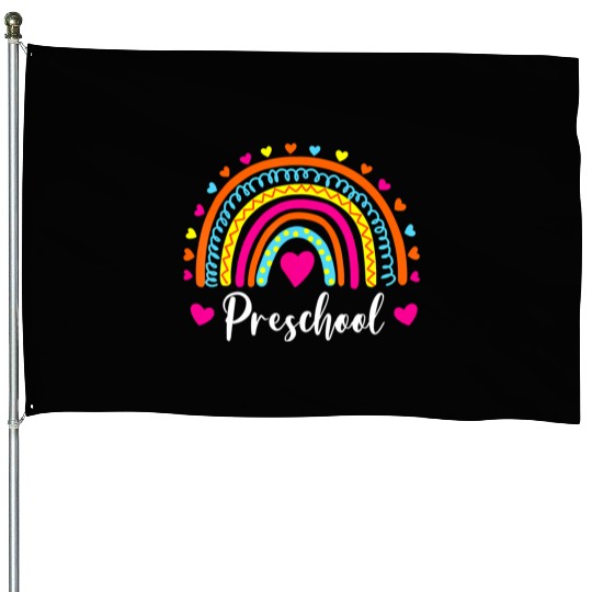 Preschool Teacher Funny Rainbow Lover Back To House Flags