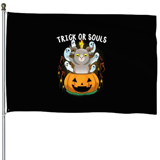 Trick Or Souls Halloween Baphomet Satanic Pumpkin House Flags