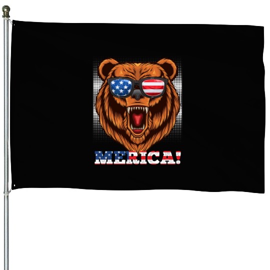 Merica Independence Day American Bear USA Party House Flags