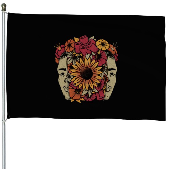 Frida Kahlo Head Flowers House Flags