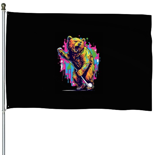 Golfer Grizzly Bear Golf Club Golfing Golf Player House Flags