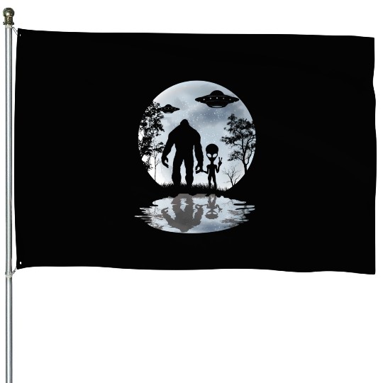 Alien Bigfoot Moon Sasquatch Ufo Extraterrestrial House Flags