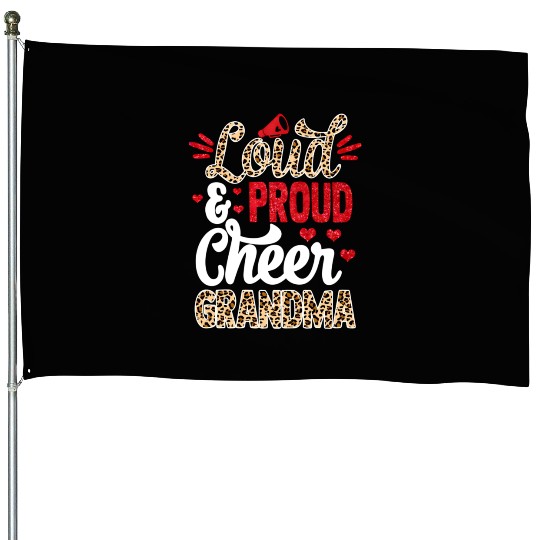 Cheer Grandma Biggest Fan Leopard Print And Pom Po House Flags