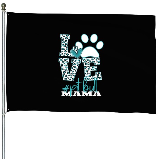 Pitbull Mama Leopard Print Paw Love House Flags