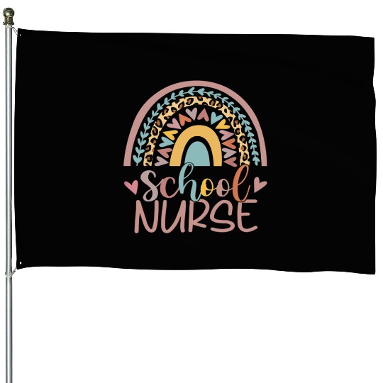 Cute Rainbow Leopard Print School Nurse Back House Flags