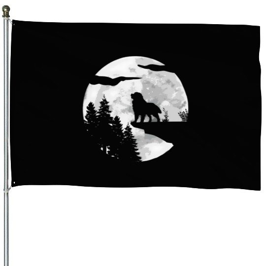 Dog Owner Full Moon At Night Pet Bernese Mountain House Flags