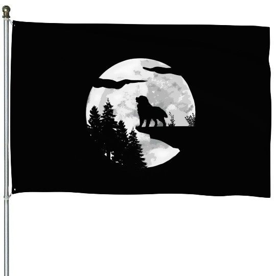 Dog Owner Full Moon At Night Pet Bernese Mountain House Flags