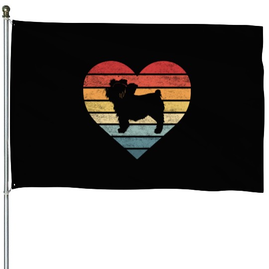 Yorkie Lover Retro Sunset Silhouette House Flags