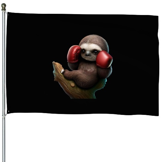 Boxing sloth on tree House Flags