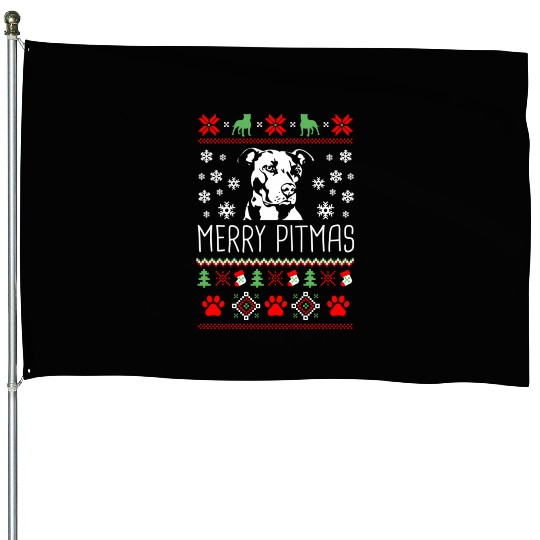 Pitbull Merry Pitmas Ugly House Flags