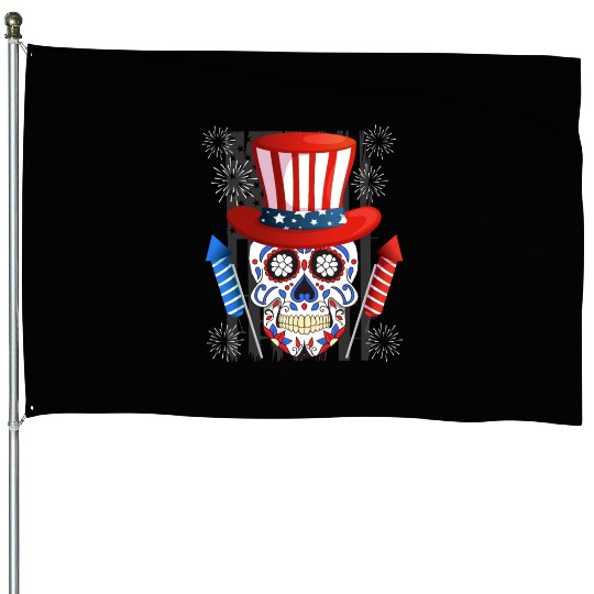 Independence Day Firecracker Skull USA Party House Flags