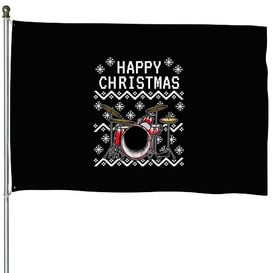 Drummer Ugly Christmas Musician Drum Teacher House Flags