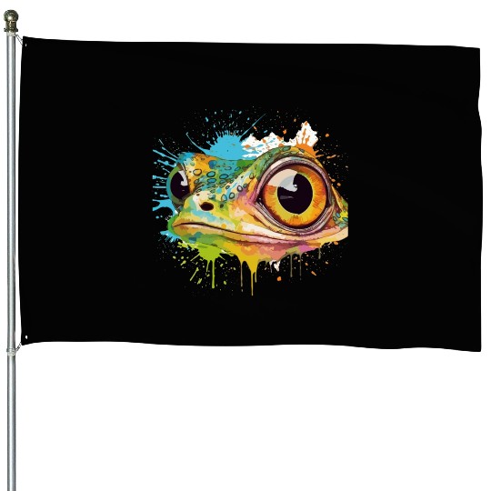 Colorful Leap - Watercolor Style Frog Art House Flags