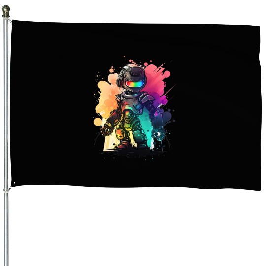 Retro Robot Cute Robotic Engineer Technology House Flags