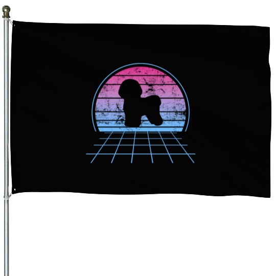 Bichon Frise Silhouette Retro Vintage House Flags
