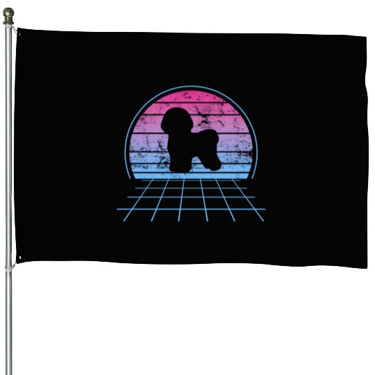 Bichon Frise Silhouette Retro Vintage House Flags