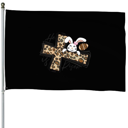 Happy Easter He Is Risen Jesus Cross Easter Bunny House Flags