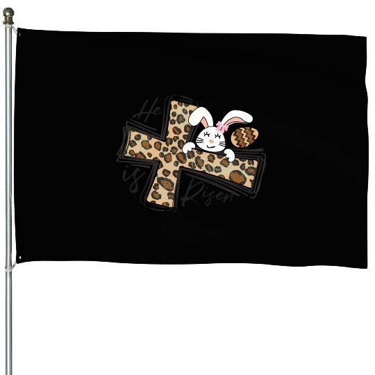 Happy Easter He Is Risen Jesus Cross Easter Bunny House Flags