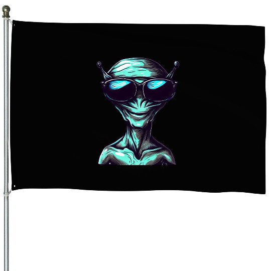 Cool Green Alien with Sunglasses House Flags