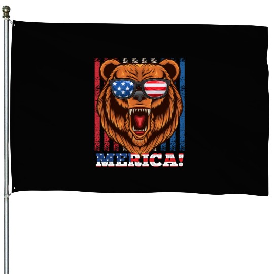 Merica Independence Day American Bear USA Party House Flags