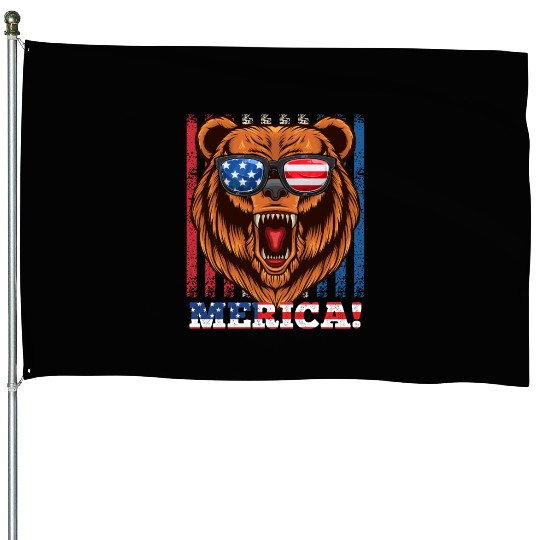 Merica Independence Day American Bear USA Party House Flags