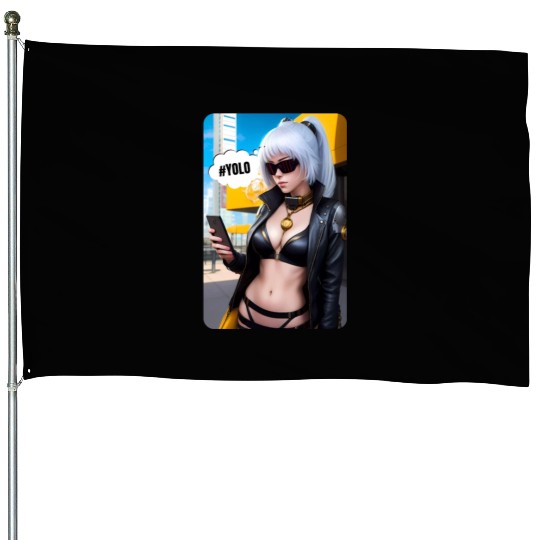 Cyberpunk Waifu Influencer Design 2 House Flags