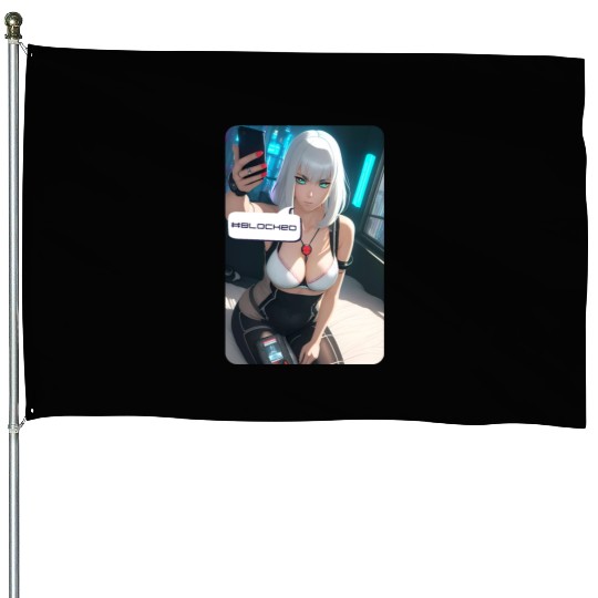 Cyberpunk Waifu Influencer Design 1 House Flags