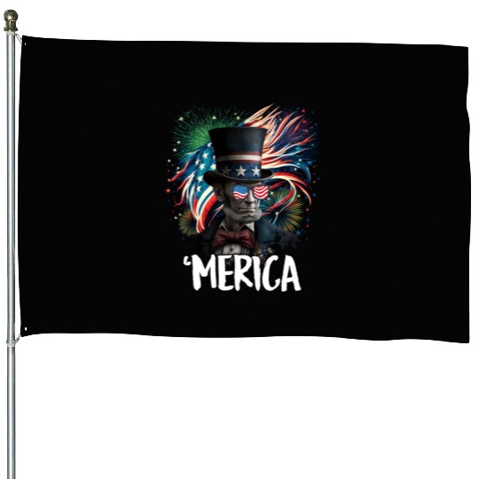 Merica Lincoln Independence Day Party 4th July House Flags