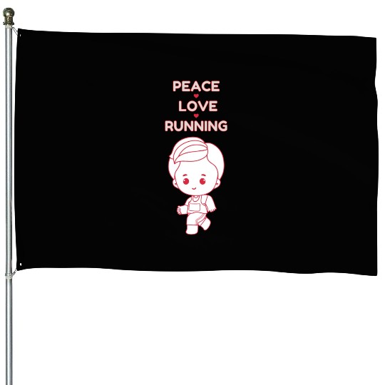 Peace Love Running Red Sport Outline Illustration House Flags