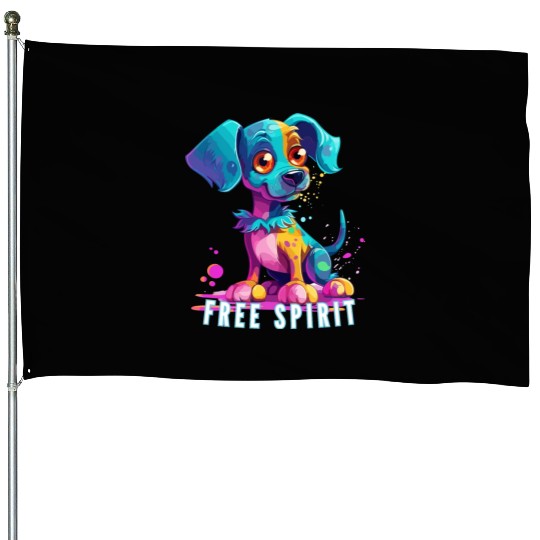Free Spirit House Flags: Puppy Synthwave Graffiti Kids