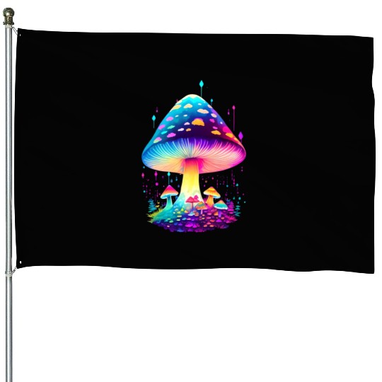 Enchanting Fungi: A Neon Wonderland House Flags