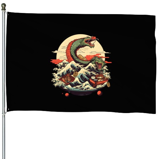 Sushi Dragon Japanesse Kawaii House Flags